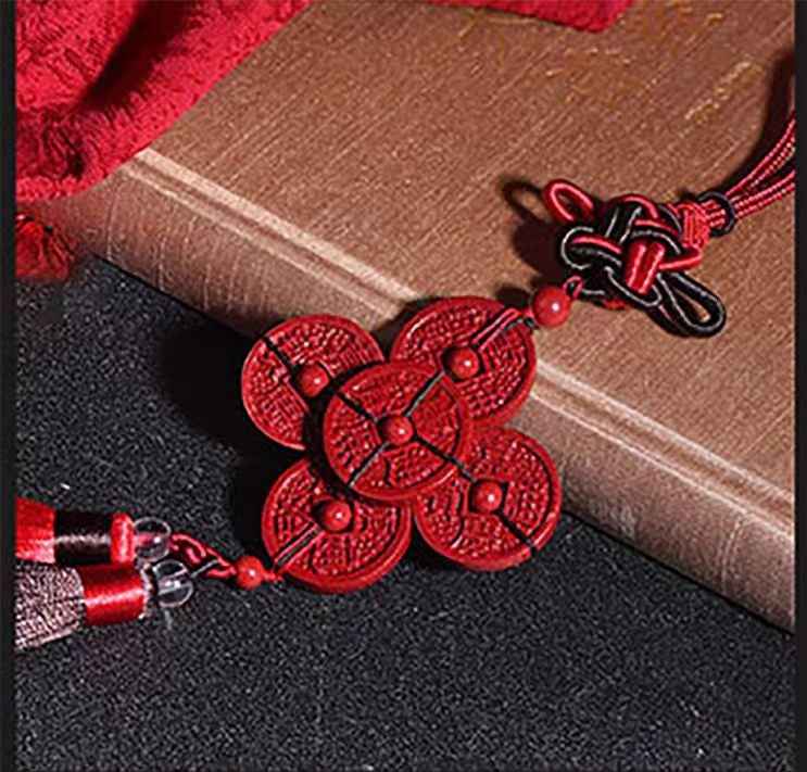 Purple-Gold Cinnabar Five Emperor Coins Tassel Pendant – Imperial Wealth & Spiritual Elegance