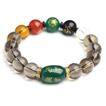 Smoky Quartz Zodiac Harmony Bracelet - Five Elements Energy & Triad Synergy (12mm Beads)