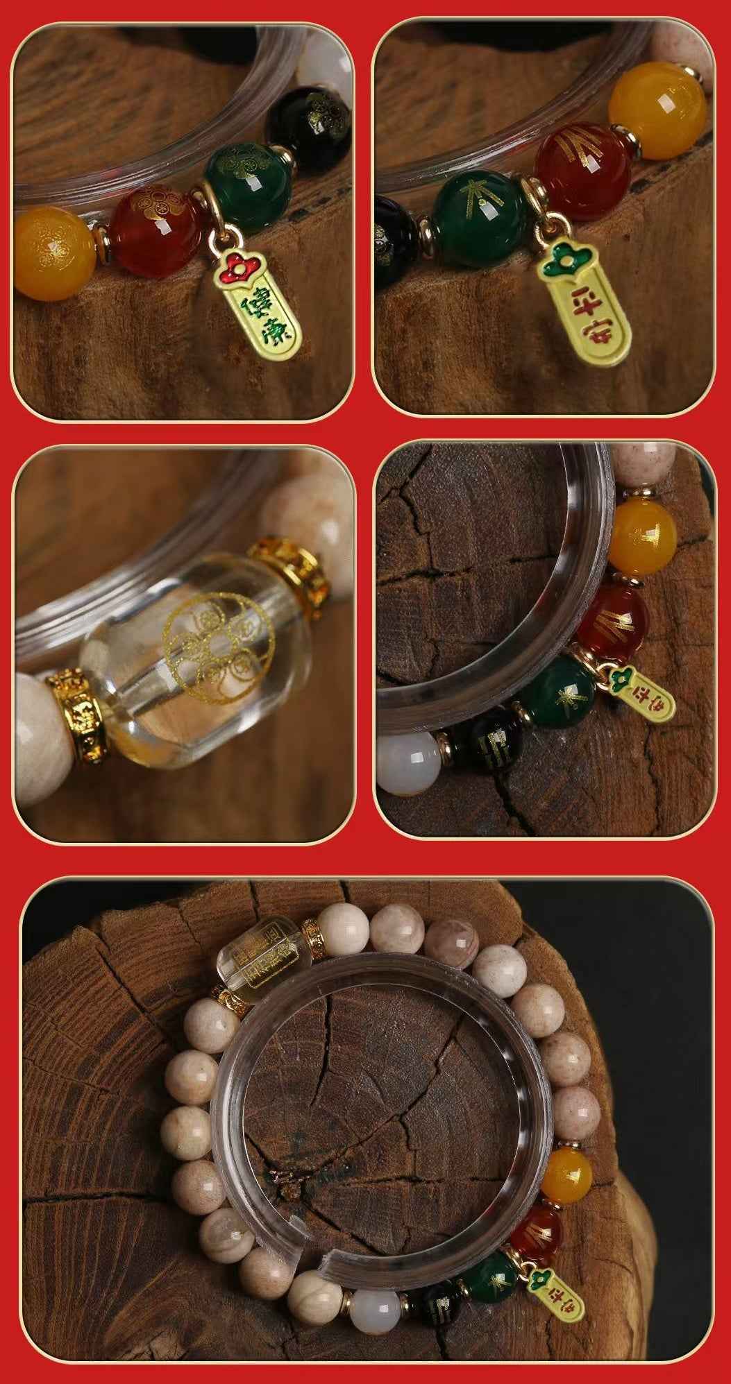 Sunstone Abundance Bracelet - 8mm Solar Energized Jewelry with Five Wealth Gods Charm