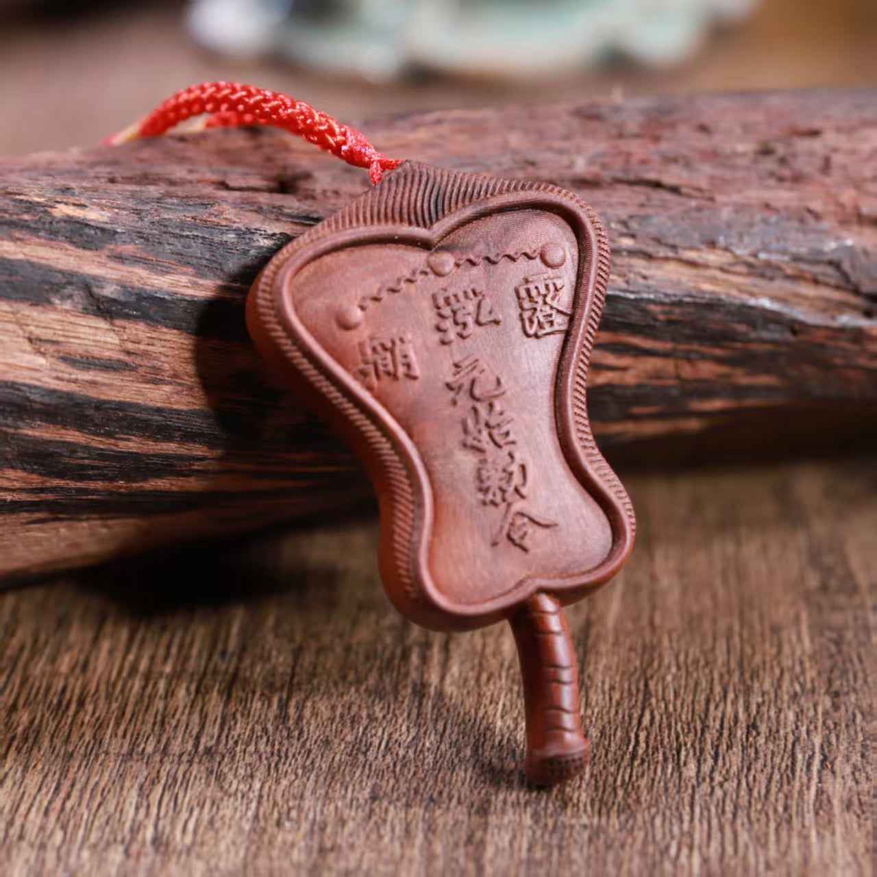 Thunderstruck Jujube Wood Five Enlightenment Fan Pendant