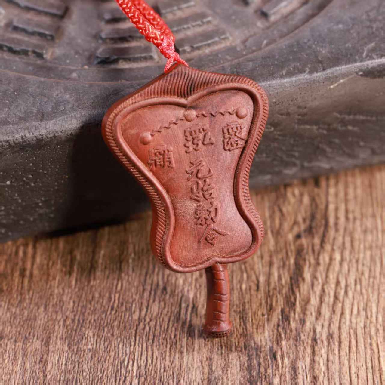 Thunderstruck Jujube Wood Five Enlightenment Fan Pendant