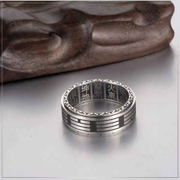 Rotating Titanium Steel Bagua Ring – Engraved Eight Trigrams & Trigram Names (18mm)
