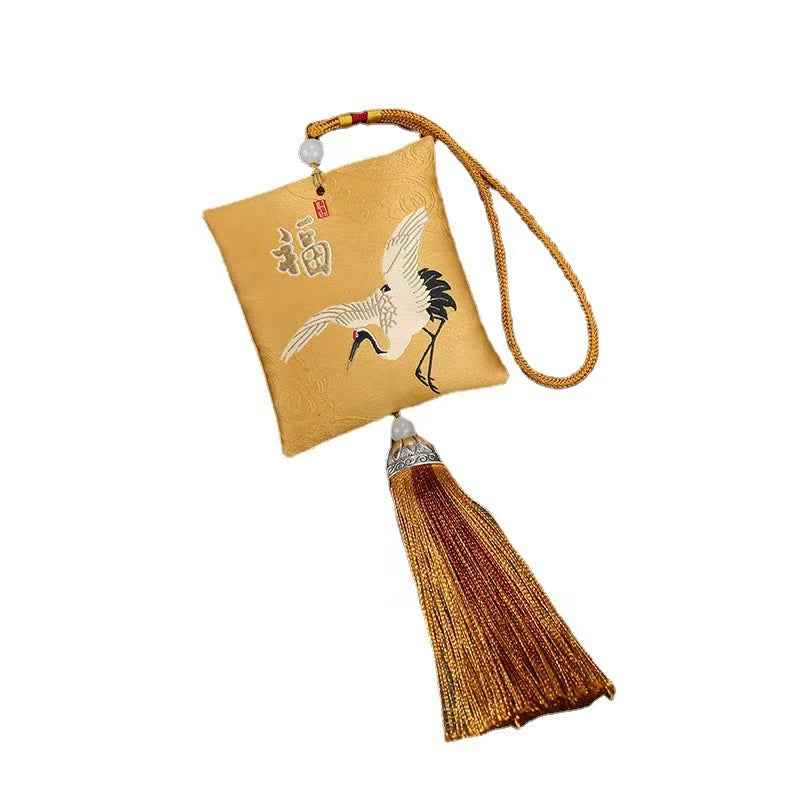 Traditional Chinese Herbal Amulet Pouch – Protective Sachet with Cinnabar & Ancient Coins (8x7.5cm)