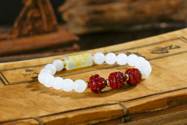 Triple Harmony Zodiac Bracelet – White Jade, Xiuyan Jade & Cinnabar Energy Jewelry