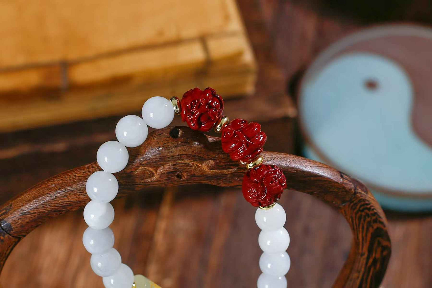 Triple Harmony Zodiac Bracelet – White Jade, Xiuyan Jade & Cinnabar Energy Jewelry