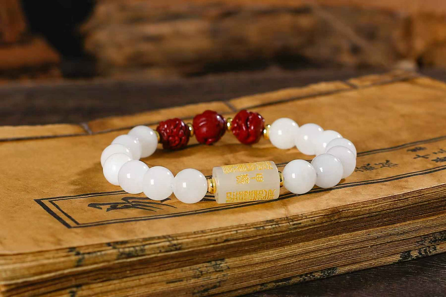 Triple Harmony Zodiac Bracelet – White Jade, Xiuyan Jade & Cinnabar Energy Jewelry