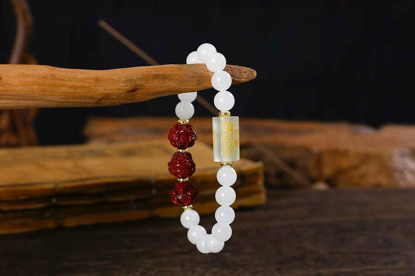 Triple Harmony Zodiac Bracelet – White Jade, Xiuyan Jade & Cinnabar Energy Jewelry