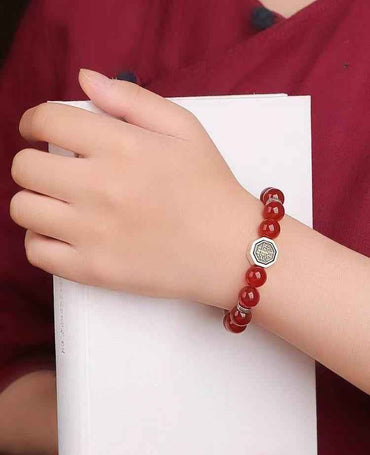 Zi Wei Talisman Red Agate Bracelet - 10mm Carnelian Beads with Sterling Silver Accents