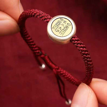Zi Wei Talisman Tai Chi Red Cord Bracelet - Sterling Silver & Copper Adjustable Spiritual Armlet