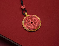 Shan Gui Talisman Pendant | 鑲銀鍍金硃砂山鬼花錢