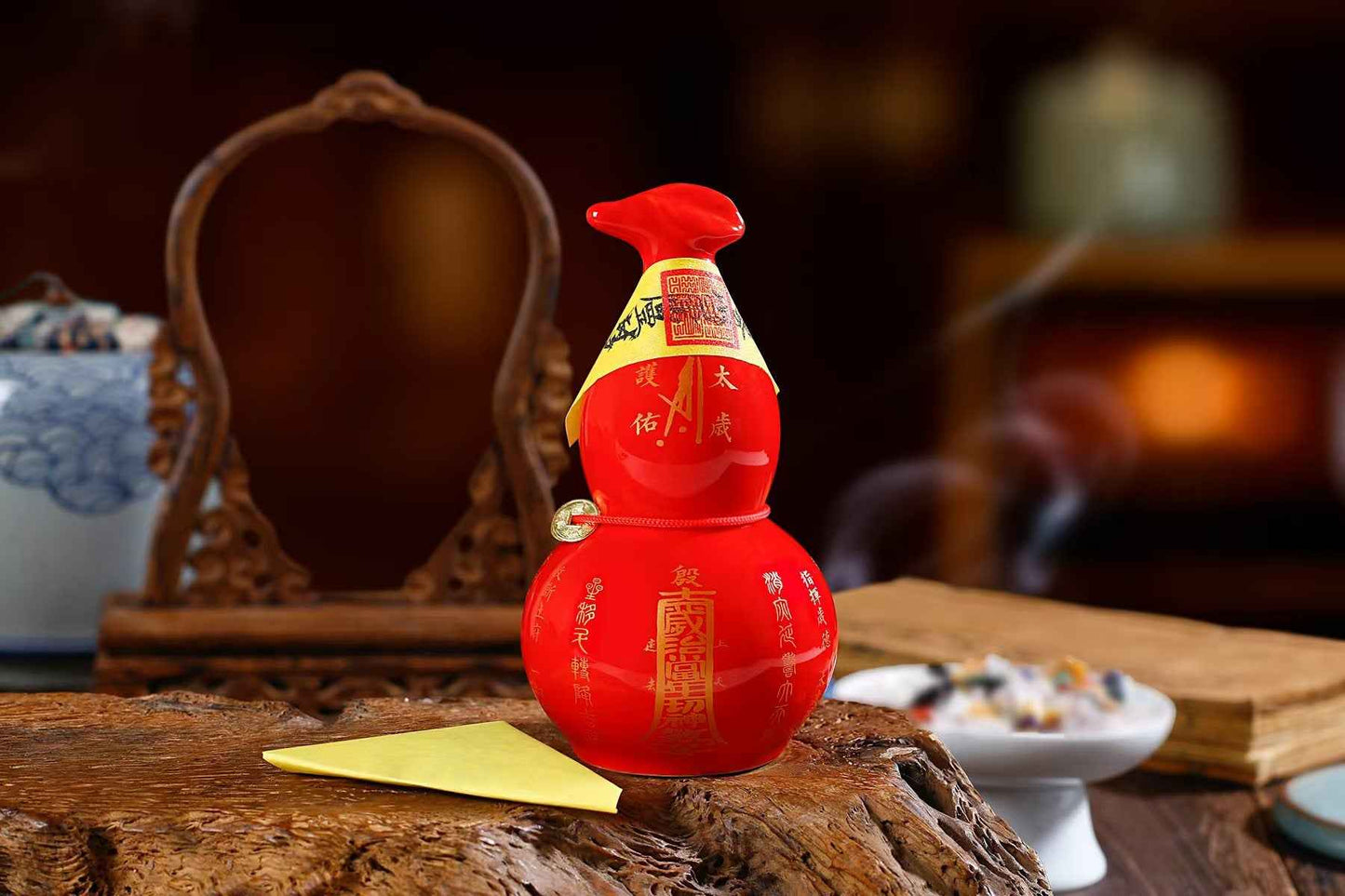 2025 Yi-Si Snake Year Tai Sui Ceramic Gourd - Hand-Painted Harmony Talisman for Snake, Pig, Tiger & Monkey Zodiacs