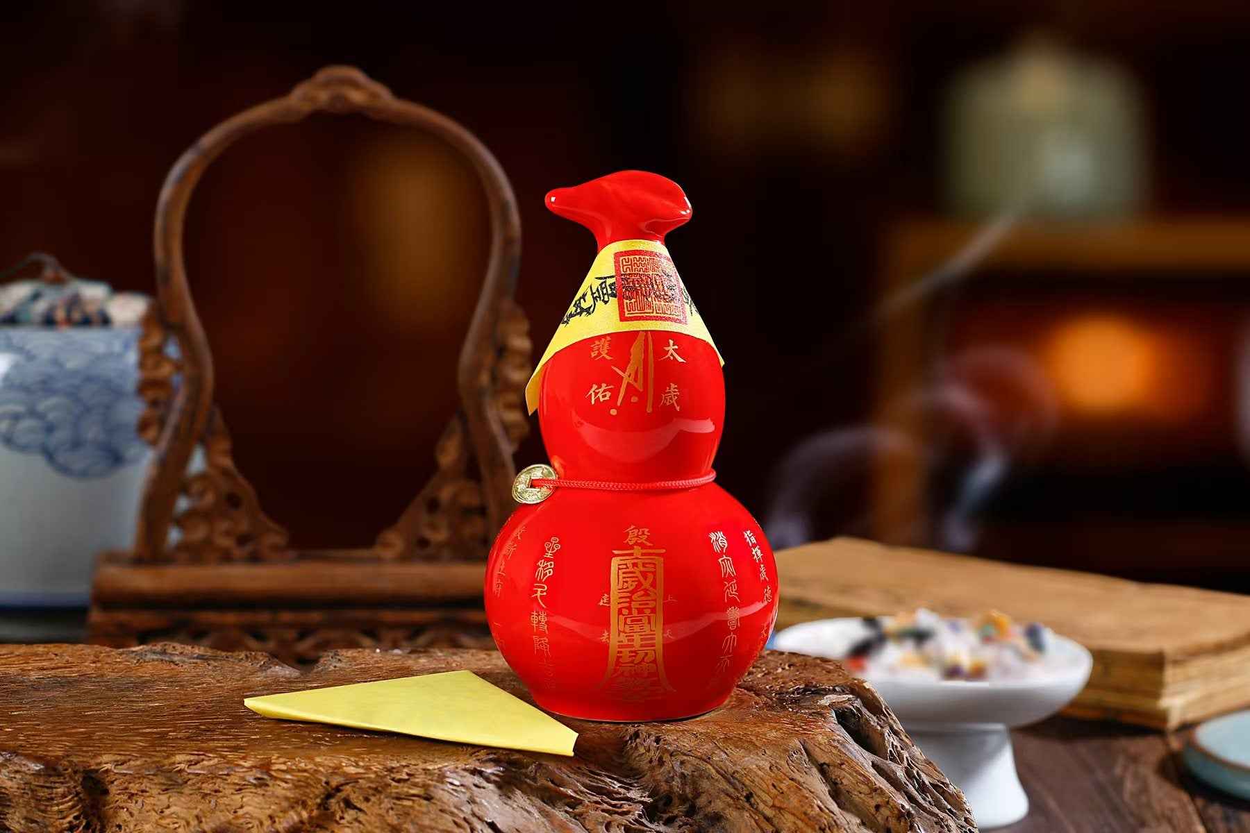2025 Yi-Si Snake Year Tai Sui Ceramic Gourd - Hand-Painted Harmony Talisman for Snake, Pig, Tiger & Monkey Zodiacs