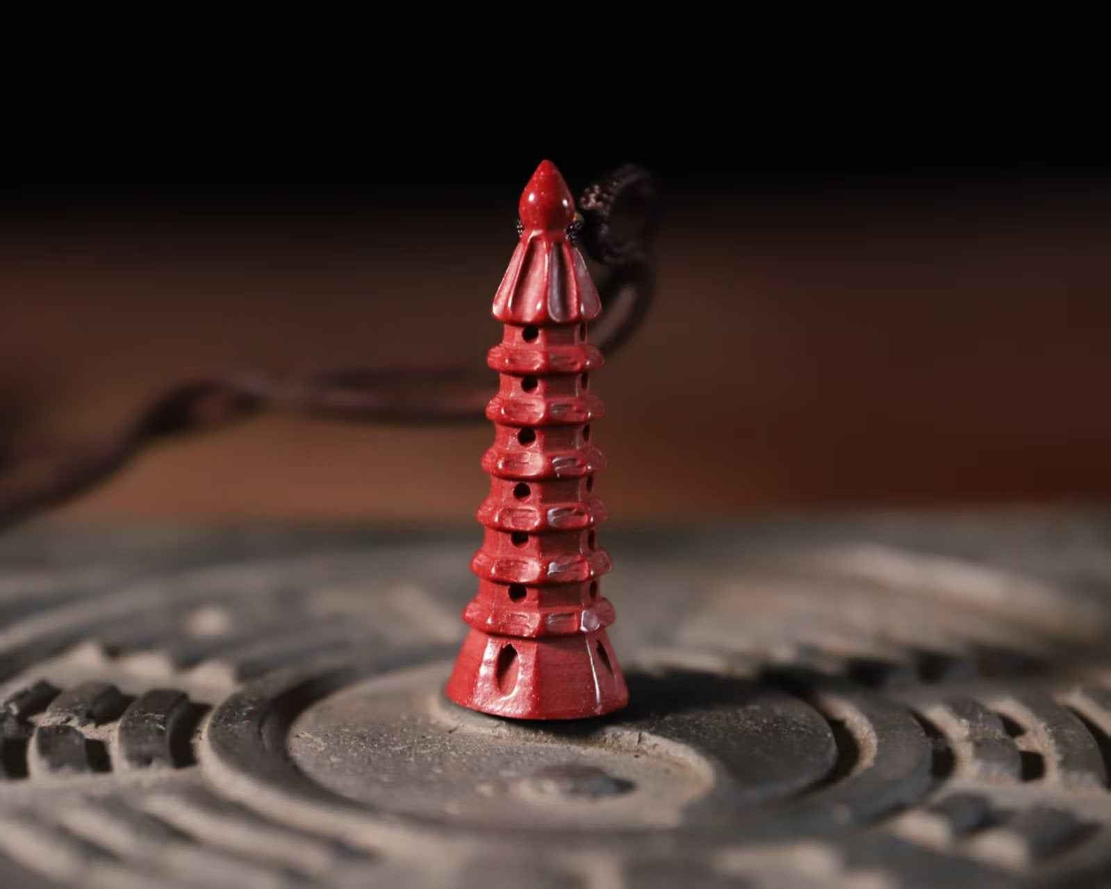 Purple-Gold Cinnabar Wenchang Pagoda Pendant – Scholar’s Wisdom & Academic Success