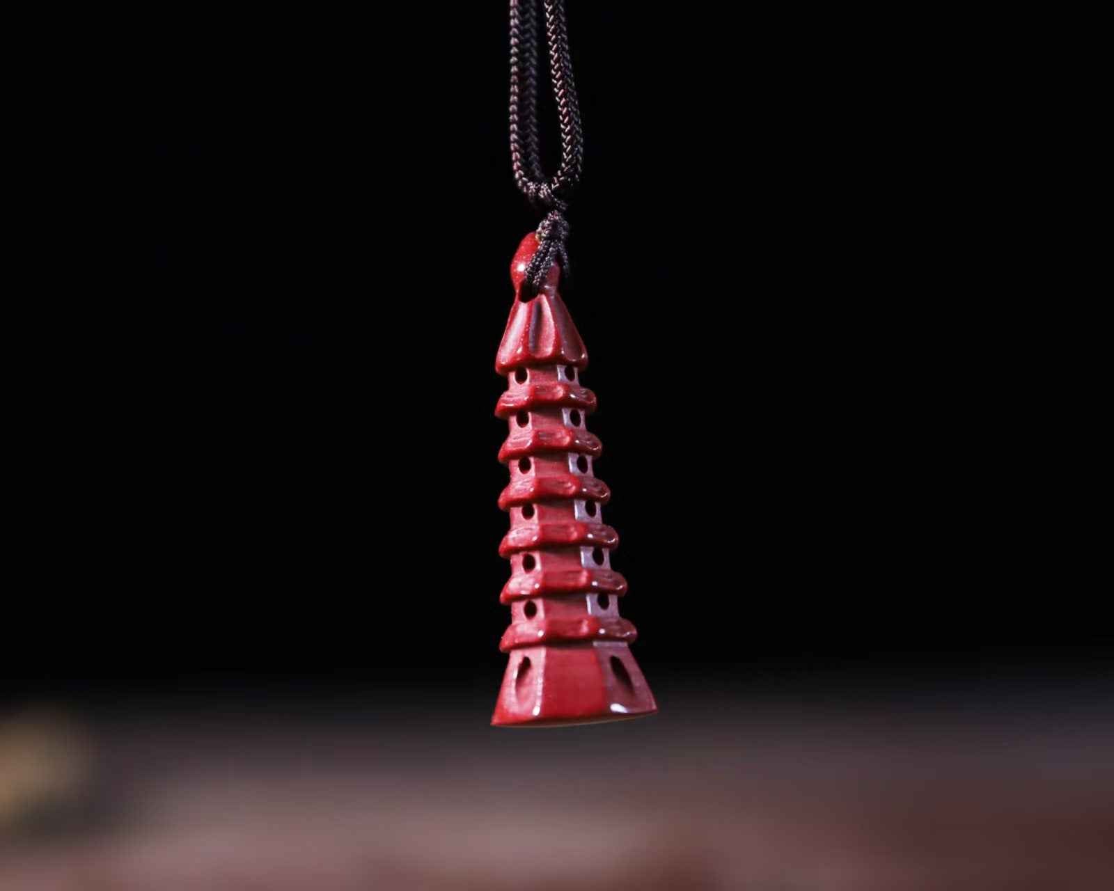 Purple-Gold Cinnabar Wenchang Pagoda Pendant – Scholar’s Wisdom & Academic Success