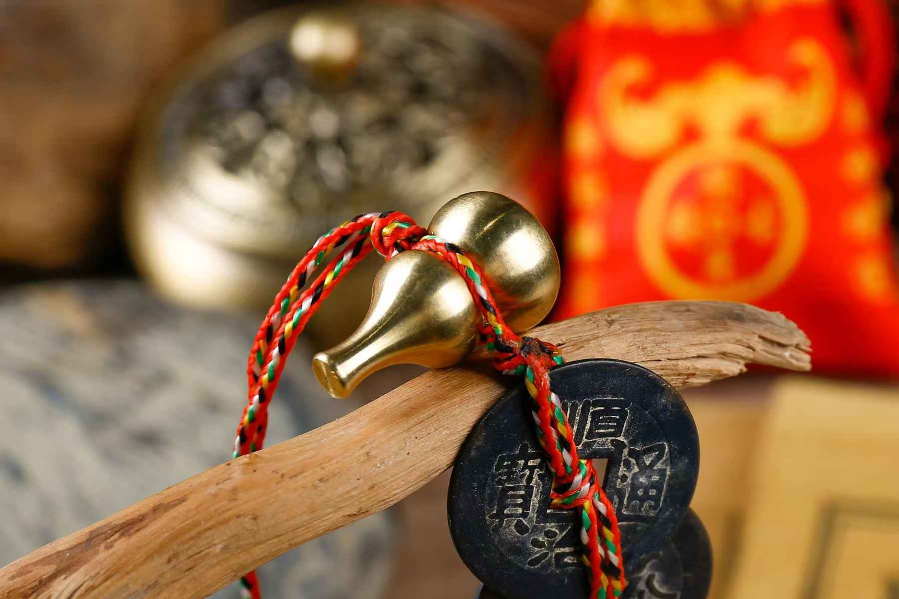 Antique-style Five &amp; Six Emperor Coins Amulet – Feng Shui Wealth Charm Hanging Decor