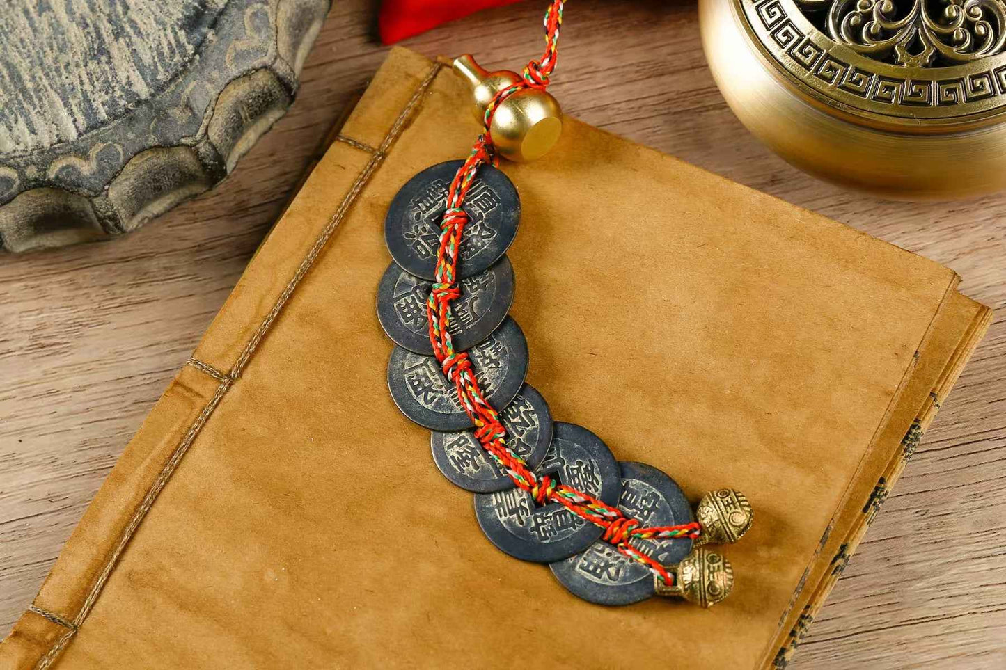 Antique-style Five &amp; Six Emperor Coins Amulet – Feng Shui Wealth Charm Hanging Decor