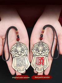 Beast Guardian Talisman with Five Emperor Coins - Solid Brass Feng Shui Amulet (90×50×5mm｜66g)