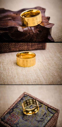 Tungsten Gold "Body Purification Mantra" Ring – Taoist-Inspired Spiritual Jewelry with Seal Script Engraving