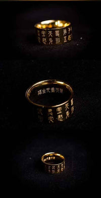 Tungsten Gold "Body Purification Mantra" Ring – Taoist-Inspired Spiritual Jewelry with Seal Script Engraving