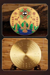 Brass Engraved Mountain &amp; Sea Wall Plaque – Laser-Colored Feng Shui Round Talisman