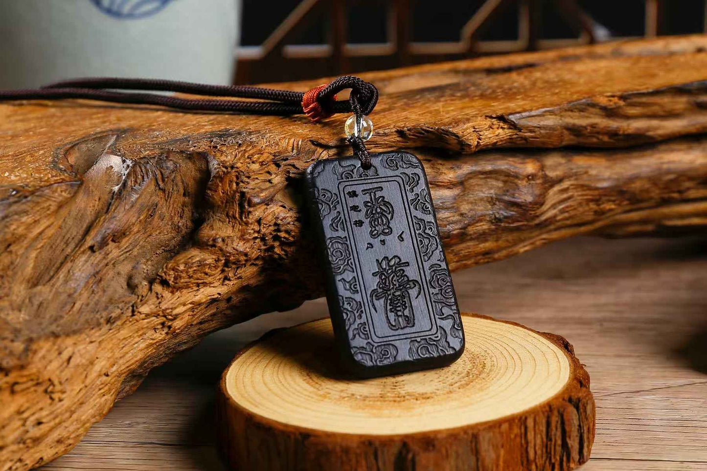 Celestial Master Zhang Ebony Talisman - Multi-Function Taoist Ritual Plaque (5×3×0.8cm)