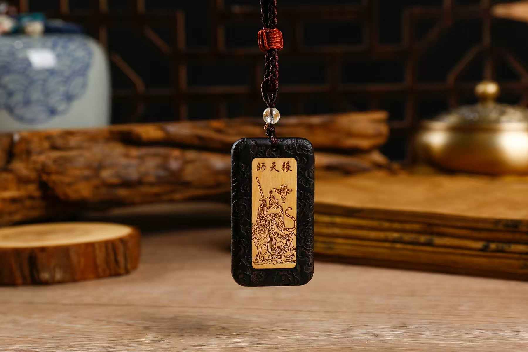 Celestial Master Zhang Ebony Talisman - Multi-Function Taoist Ritual Plaque (5×3×0.8cm)