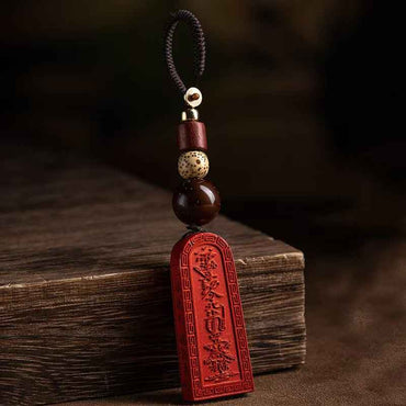 Cinnabar Blessing Talisman Pendant - Protective Amulet with Traditional Chinese Symbolism (4.6×1.8cm｜15g)