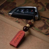 Cinnabar Blessing Talisman Pendant - Protective Amulet with Traditional Chinese Symbolism (4.6×1.8cm｜15g)