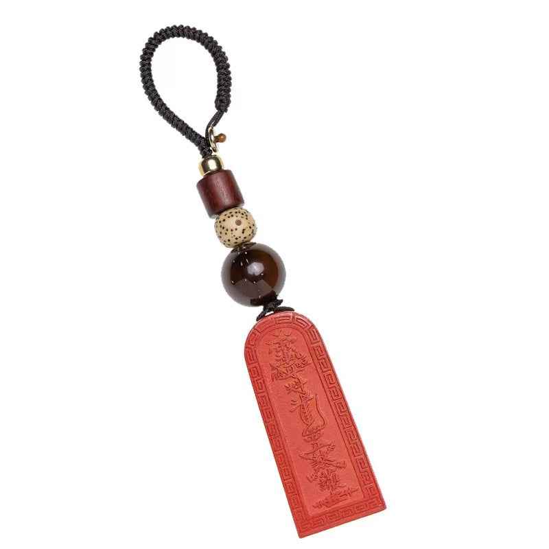 Cinnabar Blessing Talisman Pendant - Protective Amulet with Traditional Chinese Symbolism (4.6×1.8cm｜15g)