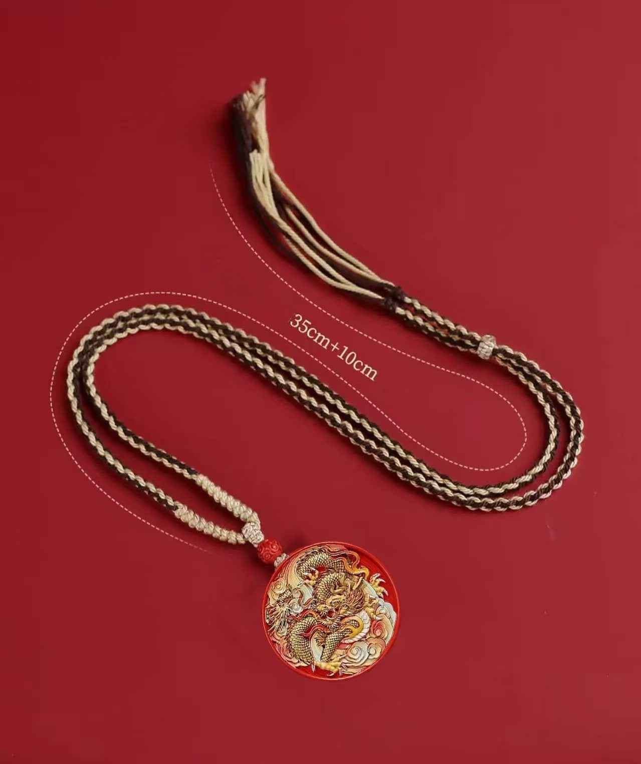 Cinnabar Dragon Talisman Pendant - Hand-Painted & Micro-Carved Spiritual Jewelry (38.5mm｜5.5mm)