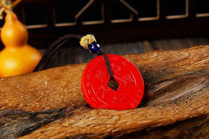 Cinnabar Five Sacred Peaks Pendant – Taoist Mountain Talisman Amulet (3.5cm)