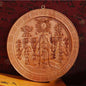 Circular Peach Wood Mountain & Sea Plaque - Antique Feng Shui Home Blessing (19cm Diameter)