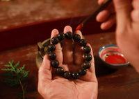 Ebony Taiji Bagua Bracelet - Yin Yang Carved Wooden Beads with Cosmic Harmony (15mm/20mm Sizes)