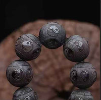 Ebony Taiji Bagua Bracelet - Yin Yang Carved Wooden Beads with Cosmic Harmony (15mm/20mm Sizes)