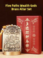 Five Paths Wealth Gods Brass Altar Set - Solid Copper Feng Shui Statue with Guardian Beasts (428g｜Ritual-Grade)