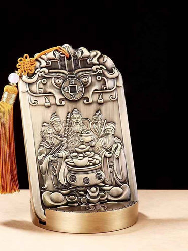Five Paths Wealth Gods Brass Altar Set - Solid Copper Feng Shui Statue with Guardian Beasts (428g｜Ritual-Grade)