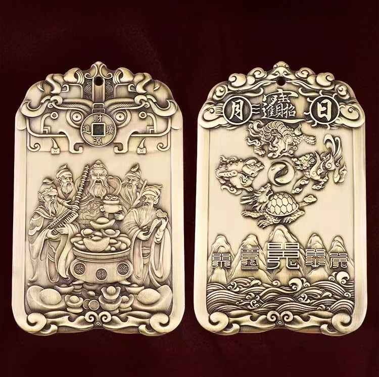 Five Paths Wealth Gods Brass Altar Set - Solid Copper Feng Shui Statue with Guardian Beasts (428g｜Ritual-Grade)