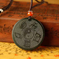 Hetian Bi Jade "Five Sacred Peaks" Pendant – Tai Chi & Wu Yue Zhen Xing Talisman (3.8cm)