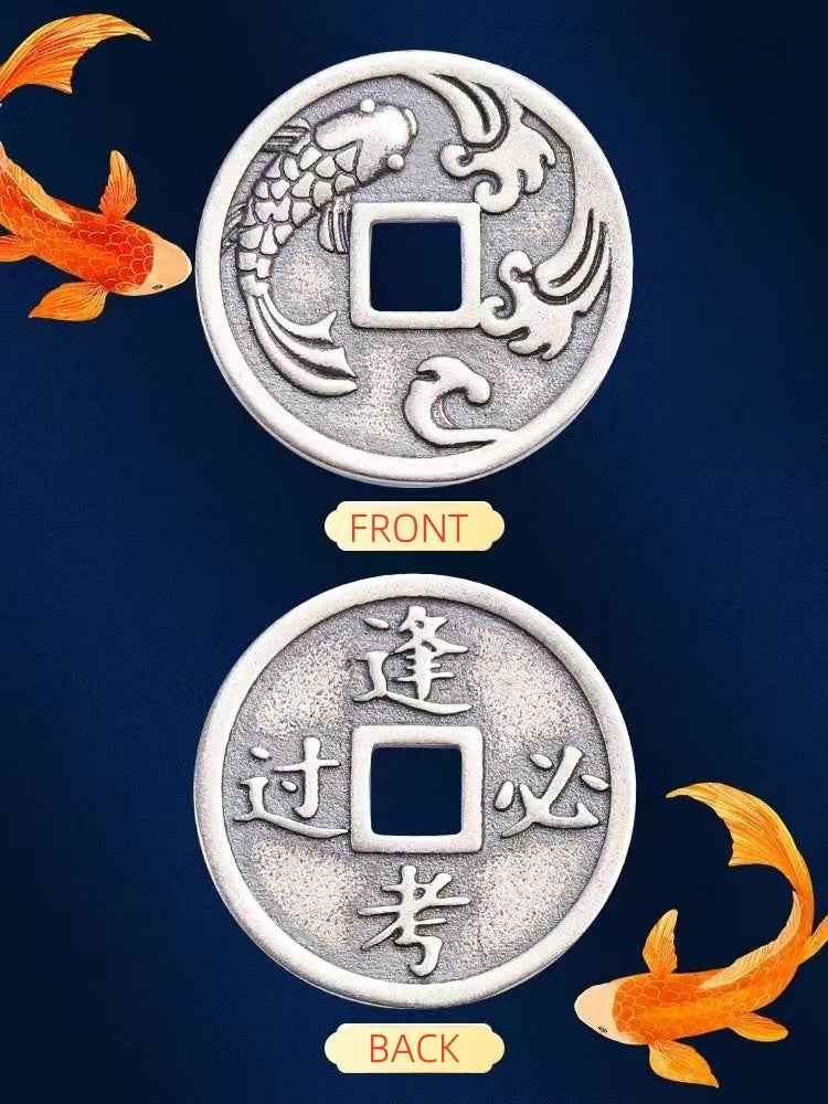 Lucky Koi Scholar Charm | S925 Sterling Silver Ancient Coin Pendant (18.5mm｜2.2g)