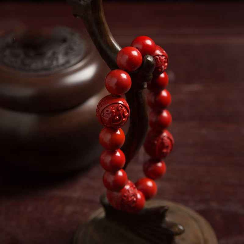 Four Celestial Guardians Cinnabar Bracelet – Handcrafted Spiritual Protectio