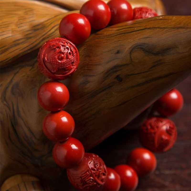 Four Celestial Guardians Cinnabar Bracelet – Handcrafted Spiritual Protectio