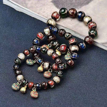 Gold-Devouring Beast Ash-Glazed Glass Beads Bracelet – Ancient Artistry &amp; Mystical Charm