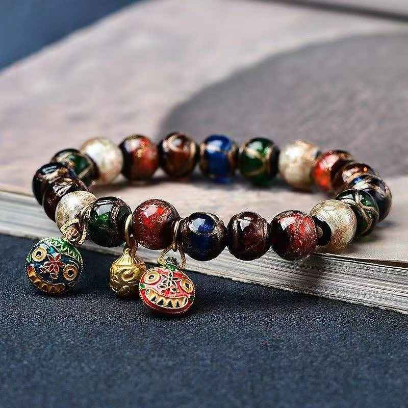 Gold-Devouring Beast Ash-Glazed Glass Beads Bracelet – Ancient Artistry &amp; Mystical Charm