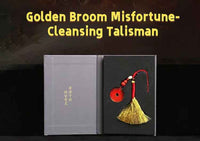 Golden Broom Misfortune-Cleansing Talisman (Bagua Coin Charm for Repelling Petty Enemies &amp; Bad Luck)