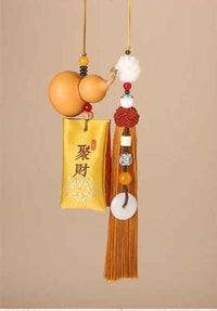 Product Name: Hand-Embroidered Calabash Sachet Pendant - Elegant Car Hanging Decor with Silk Tassel & Sandalwood