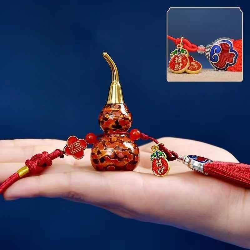 Hand-Painted Brass Gourd Pendant with Urushi Lacquer Art Premium Brass | Traditional Chinese Lacquer Craftsmanship
