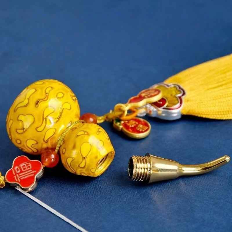 Hand-Painted Brass Gourd Pendant with Urushi Lacquer Art Premium Brass | Traditional Chinese Lacquer Craftsmanship