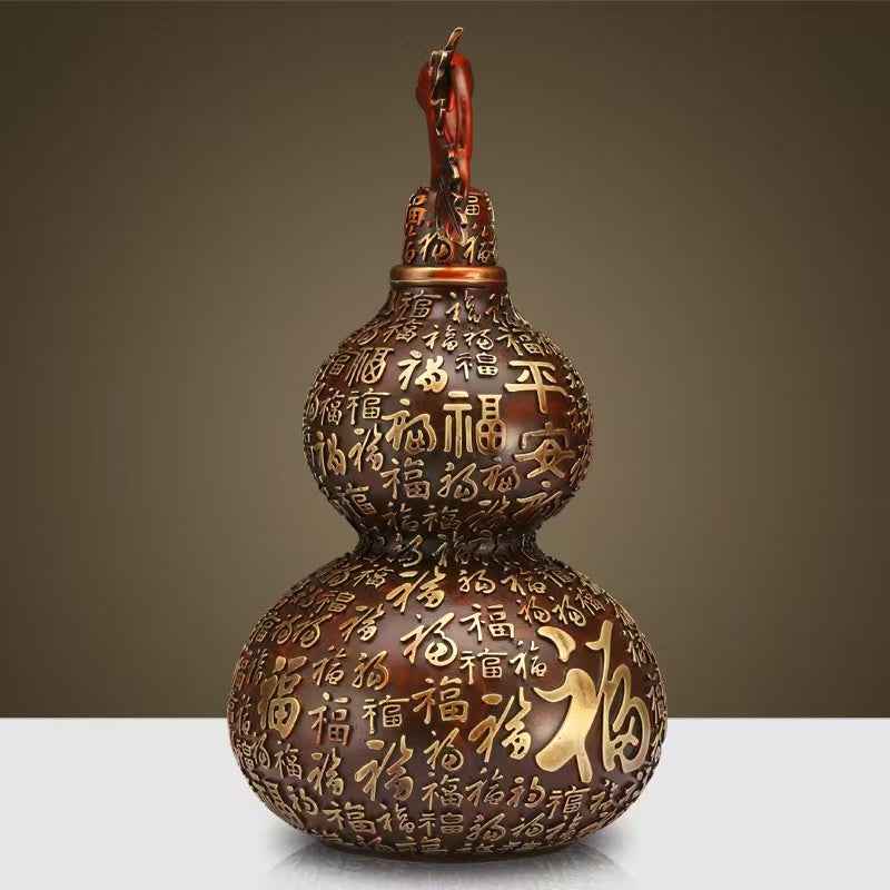 Hand-Painted Brass Hundred Blessings Gourd Sculpture – Feng Shui Prosperity Talisman in Three Sizes