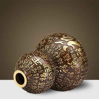 Hand-Painted Brass Hundred Blessings Gourd Sculpture – Feng Shui Prosperity Talisman in Three Sizes