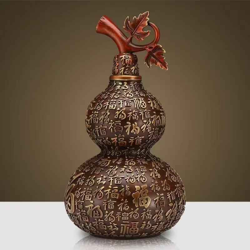 Hand-Painted Brass Hundred Blessings Gourd Sculpture – Feng Shui Prosperity Talisman in Three Sizes